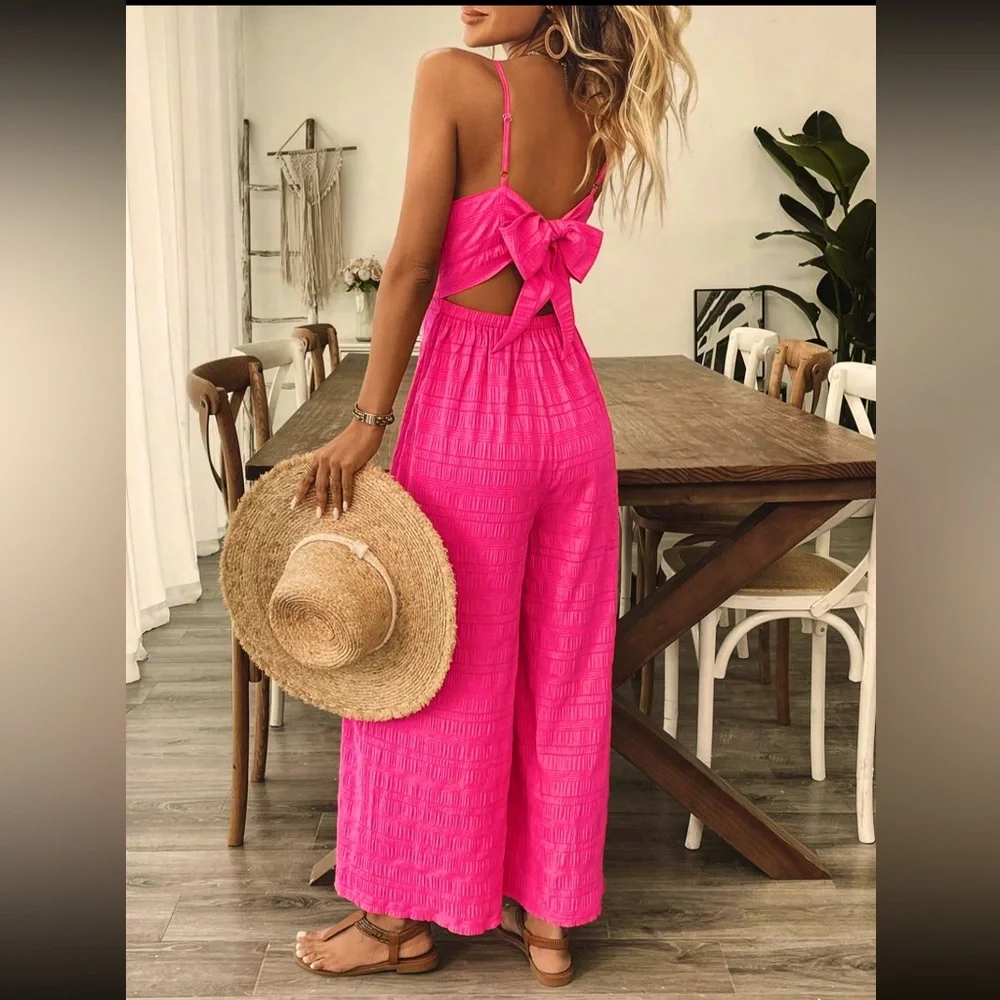 Elegant Bow Jumpsuit Wide Leg Boutique New Black - Picture 10 of 10